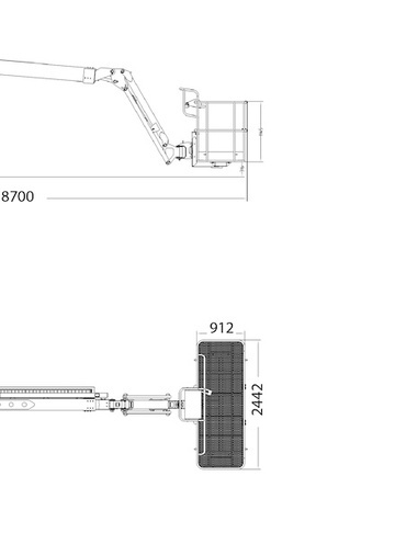 Коленчатый подъемник SINOBOOM AB18EJ в аренду - диаграмма рабочей зоны